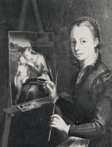 Anonimo — Anguissola Sofonisba - sec. XVI - Autoritratto al cavalletto — particolare